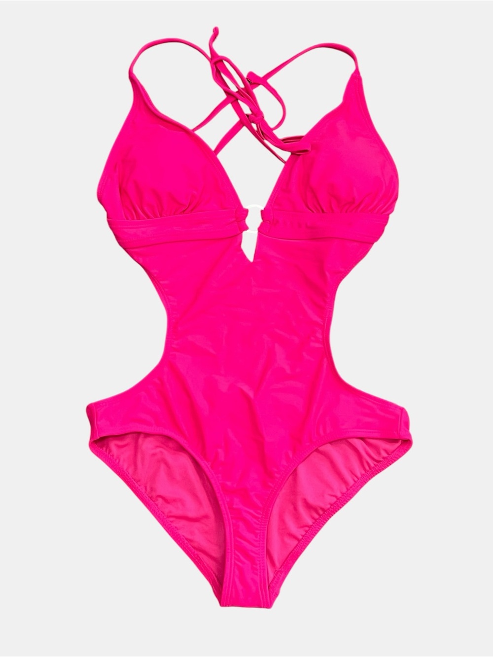 OP Bright Pink Shark Bite Cutout One-Piece Swimsuit